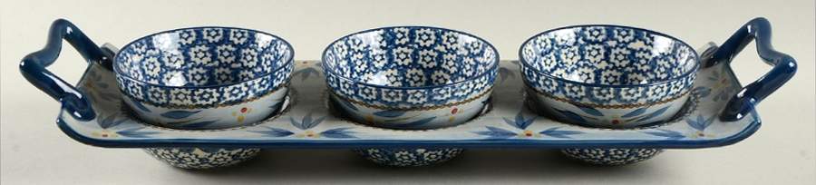 Old World Blue Condiment Set-3 Open Bowls & Tray by Temp-Tations-1
