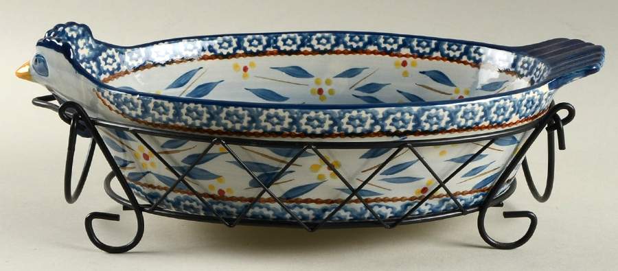 Old World Blue 12" Figural Oval Baker & Metal Basket by Temp-Tations-1
