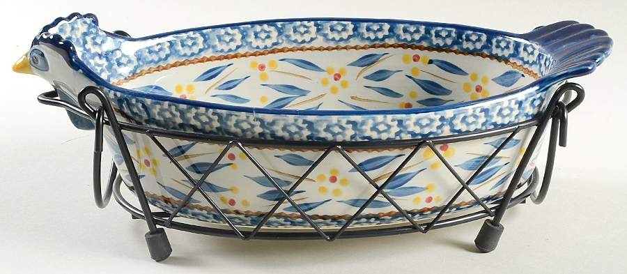 Old World Blue 10" Figural Oval Baker & Metal Basket by Temp-Tations-1