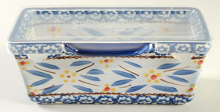 Old World Blue Mini Handled Loaf Pan with Plastic Lid by Temp-Tations-1
