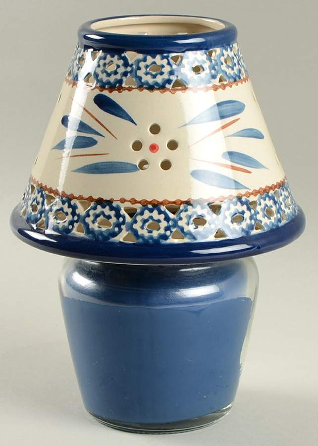 Old World Blue Glass Candle Jar & Ceramic Shade by Temp-Tations-1