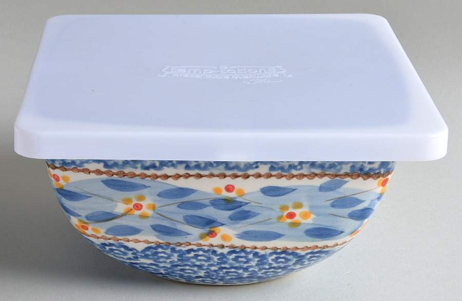 Old World Blue 7" Square Mixing Bowl & Tabless Plas Storage Cover by Temp-Tations-1