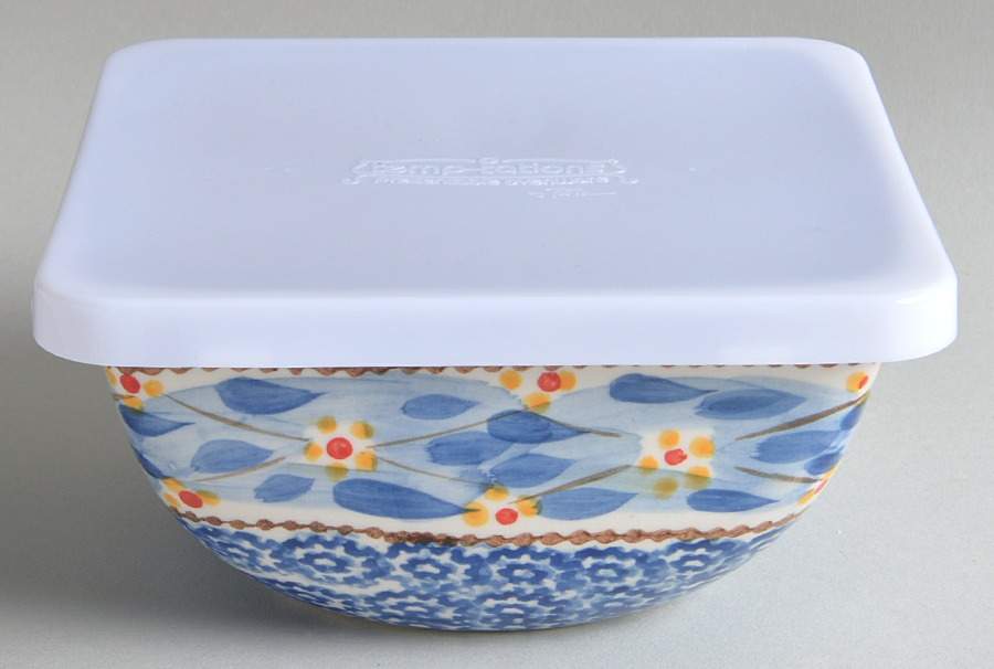 Old World Blue 6" Square Mixing Bowl & Tabless Plas Storage Cover by Temp-Tations-1