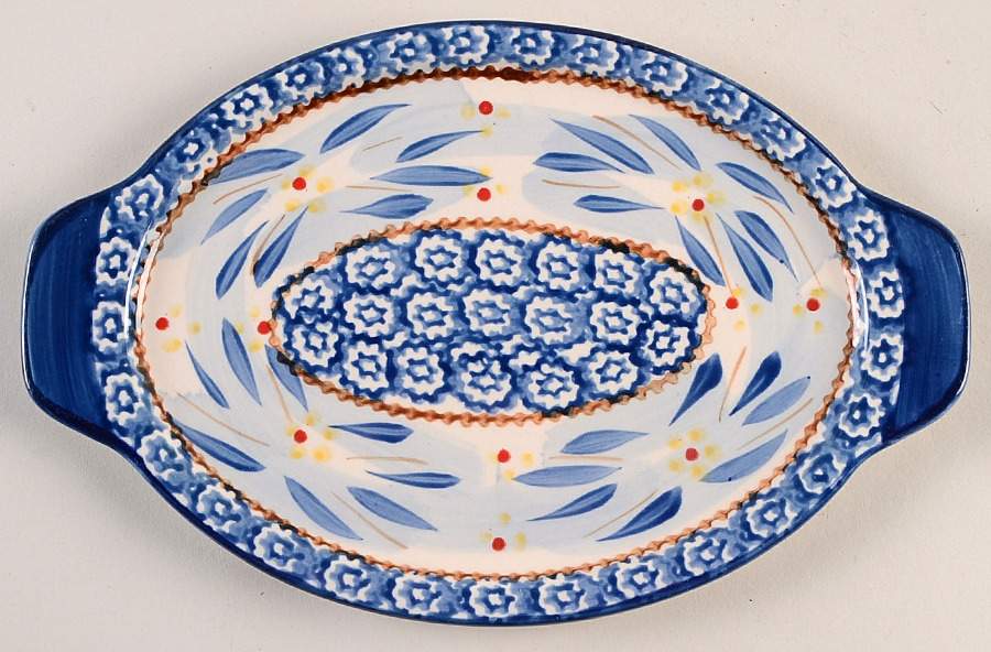 Old World Blue 10" Oval Lid-It (Trivet,Tray,Baker Lid) by Temp-Tations-1
