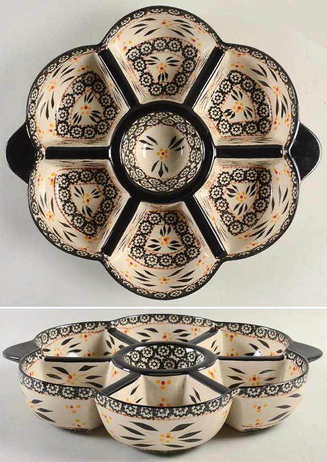 Old World Black 7 Part Daisy Divided Server No Lid-It by Temp-Tations-1