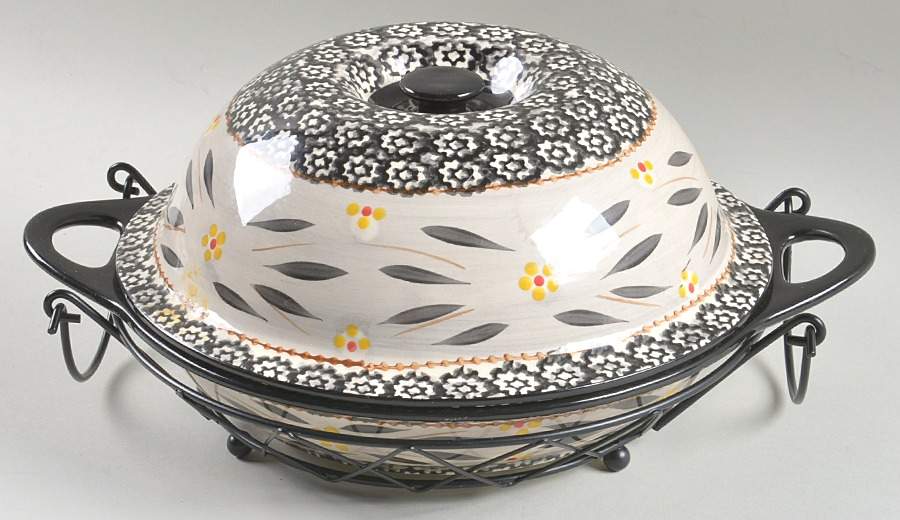 Old World Black Shallow Baker & Lid/Bowl with Metal Stand by Temp-Tations-1