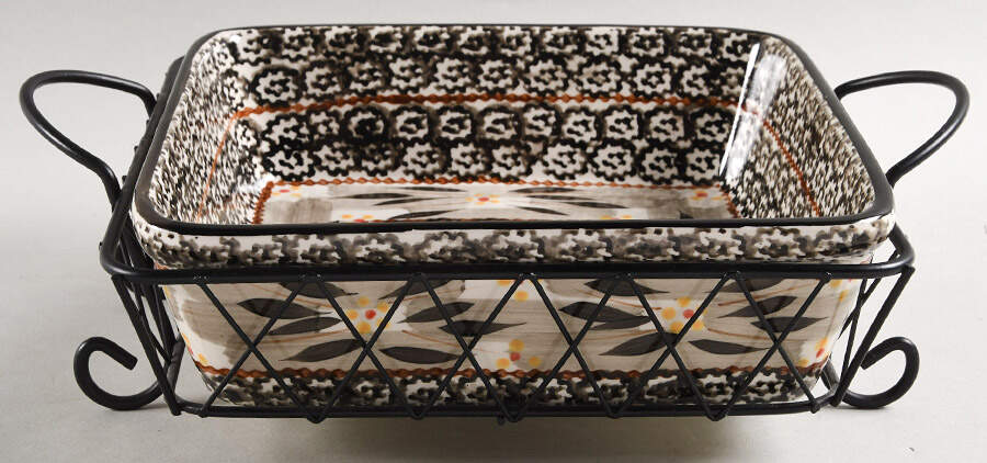 Old World Black 9" Square Baker & Metal Stand by Temp-Tations-1