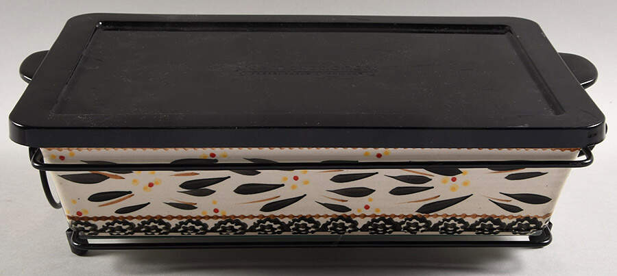 Old World Black (4 Pc) 13" Rectangular. Baker (Baker, Lid, Trivet & Stand) by Temp-Tations-1
