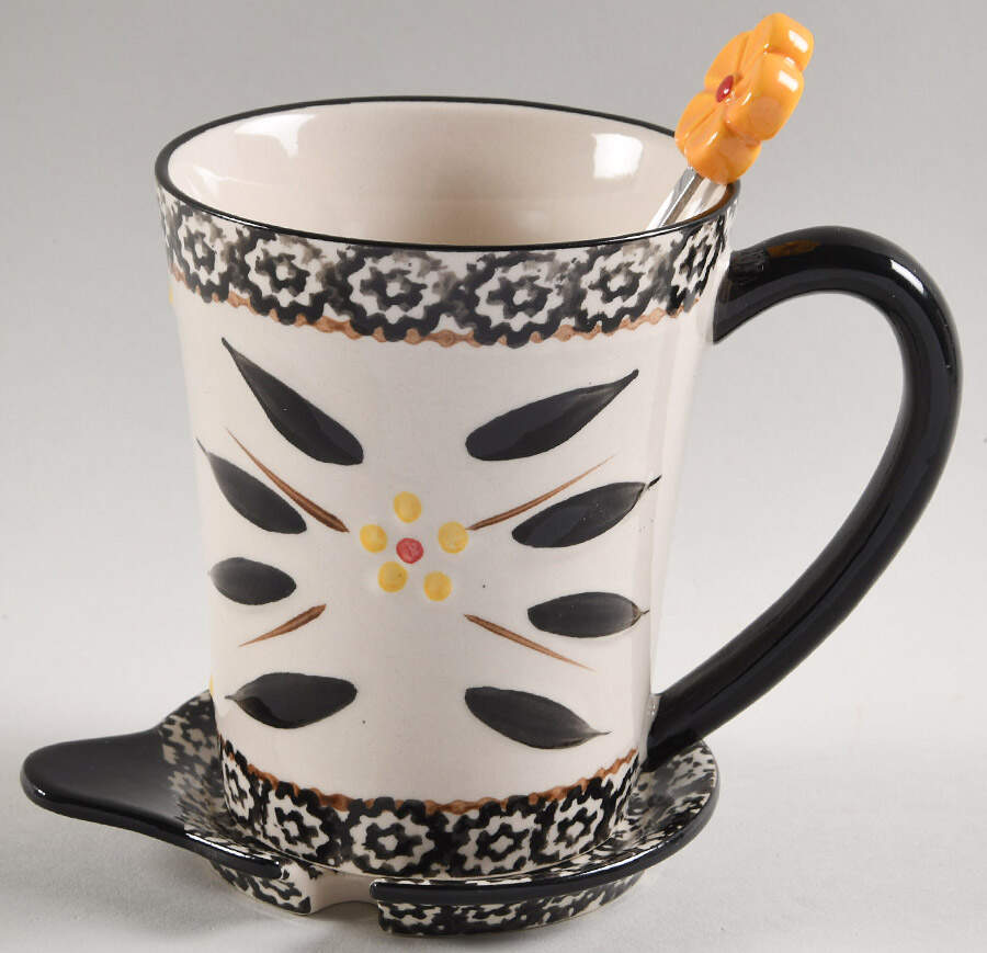Old World Black Mug & Lid/Coaster with Spoon by Temp-Tations-1