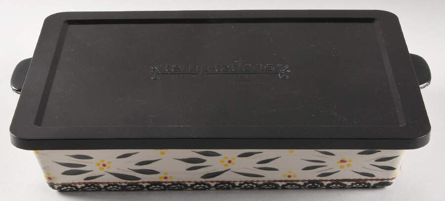 Old World Black 15" Rectangular Baker W/Storage Cover& Metal Stand by Temp-Tations-1
