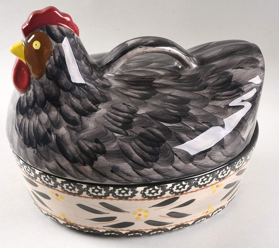 Old World Black Figural Oval Baker & Lid by Temp-Tations-1