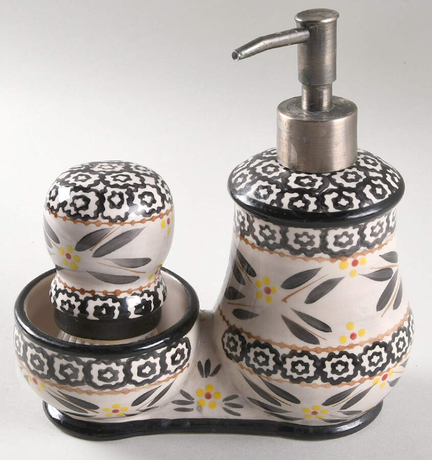 Old World Black Soap Dispenser & Scrub Brush Holder Set by Temp-Tations-1