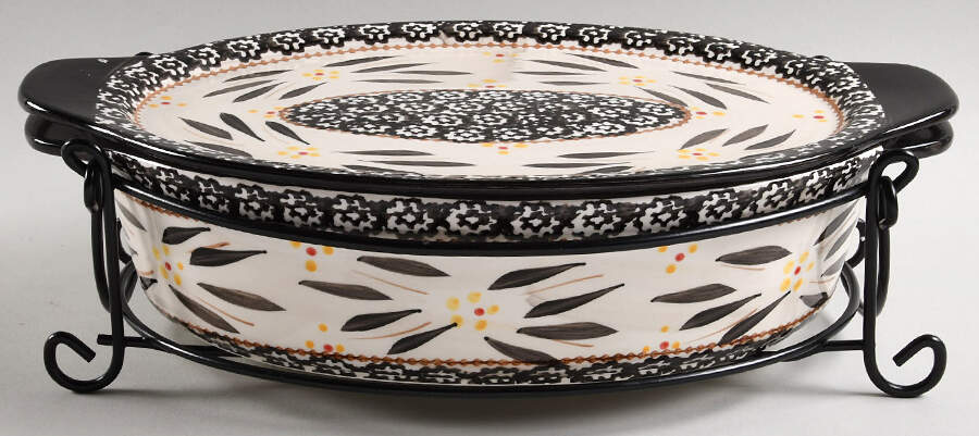 Old World Black 2.5 Qt Covered Casserole & Metal Stand by Temp-Tations-1