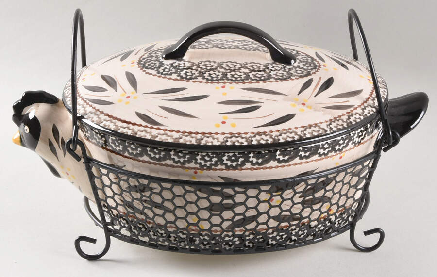 Old World Black 2.5 Qt Oval Covered Baker & Wire Holder by Temp-Tations-1