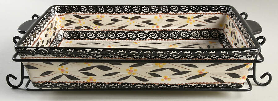 Old World Black 15" Rectangular Baker w/Metal Stand by Temp-Tations-1