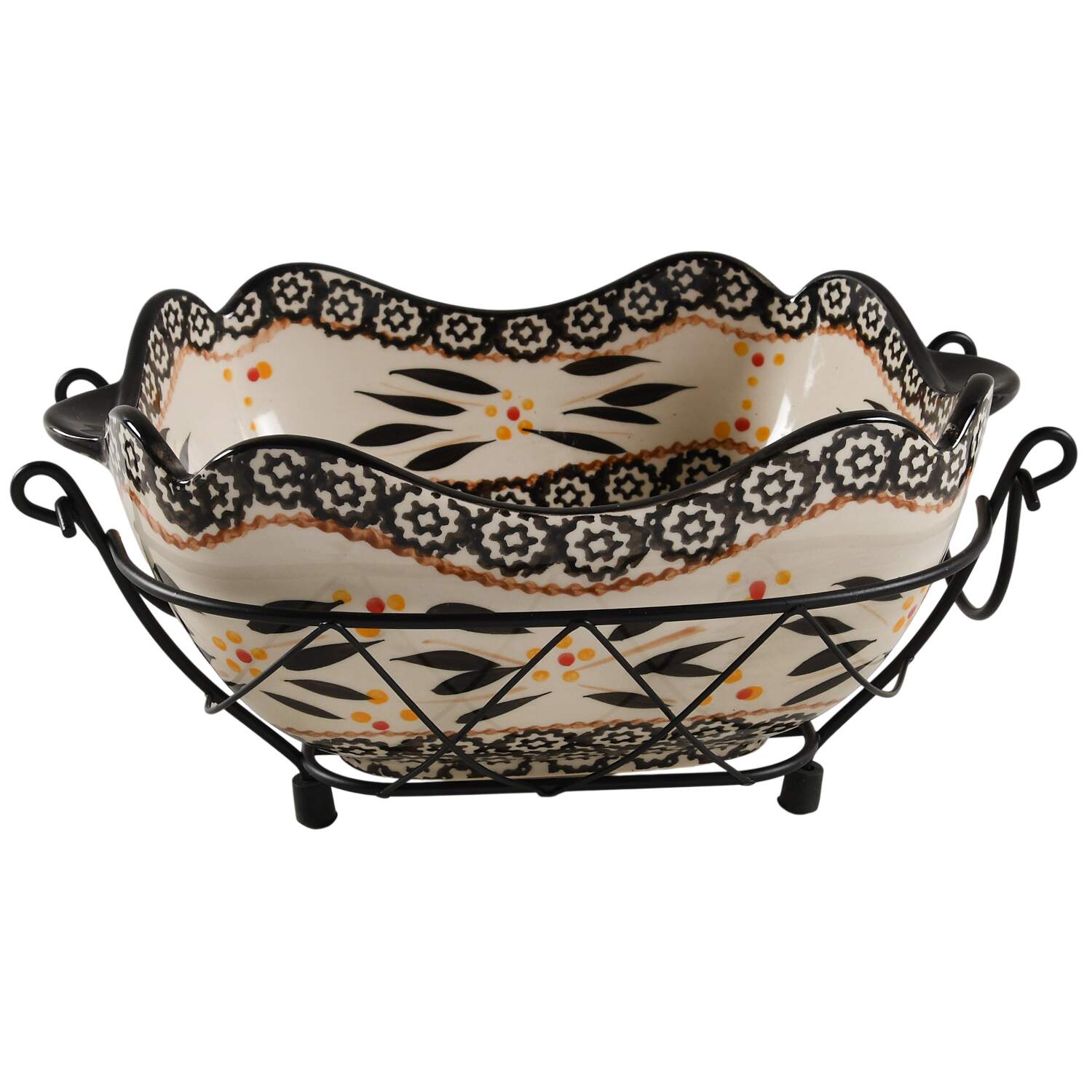Old World Black 1.5 Qt Square Bake & Serve Bowl with Metal Stand by Temp-Tations-1