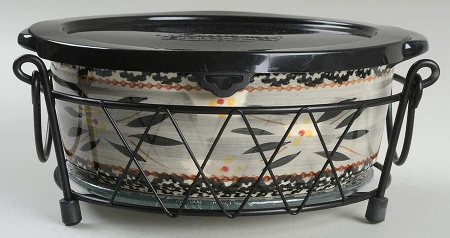 Old World Black 4pc 9" Round Handled Baker(Baker,Lid,Trivet&Stand) by Temp-Tations-1