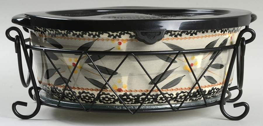 Old World Black 4pc 10" Round Handled Baker(Baker,Lid,Trivet&Stand) by Temp-Tations-1