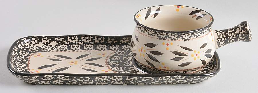 Old World Black 12" Snack Tray (SNTR12) & Stick Handle Soup Set (SOH) by Temp-Tations-1
