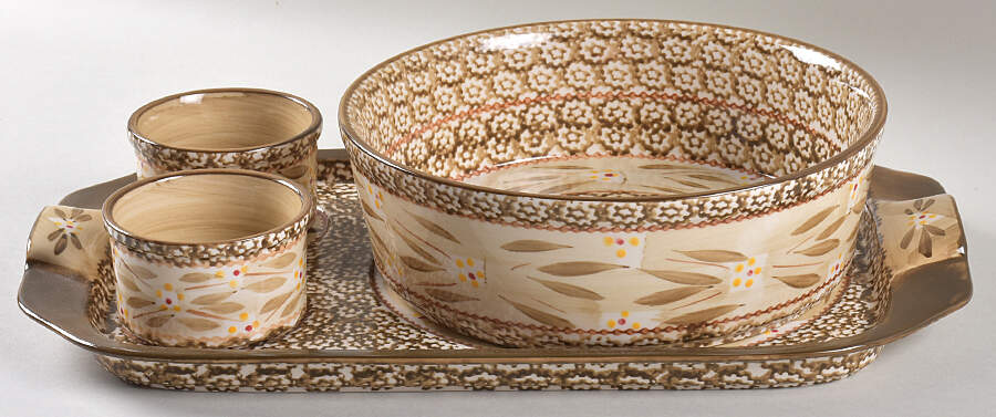 Old World Brown 3 Pc Round Set w/Serving Tray by Temp-Tations-1