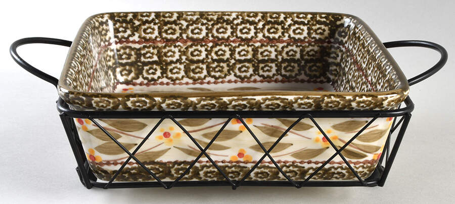 Old World Brown 8" Square Baker & Metal Stand by Temp-Tations-1