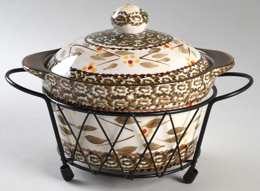 Old World Brown 1 Qt Round Covered Casserole with Metal Stand by Temp-Tations-1
