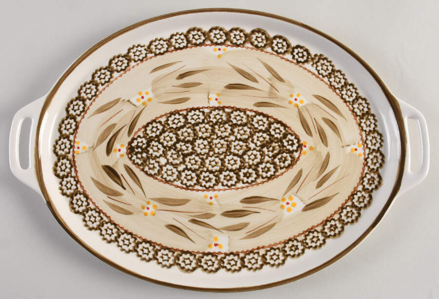 Old World Brown 14" Oval Handled Platter by Temp-Tations-1