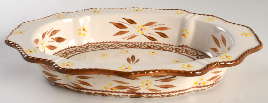 Old World Brown 13" Rimmed, Scalloped Oval Baker by Temp-Tations-1