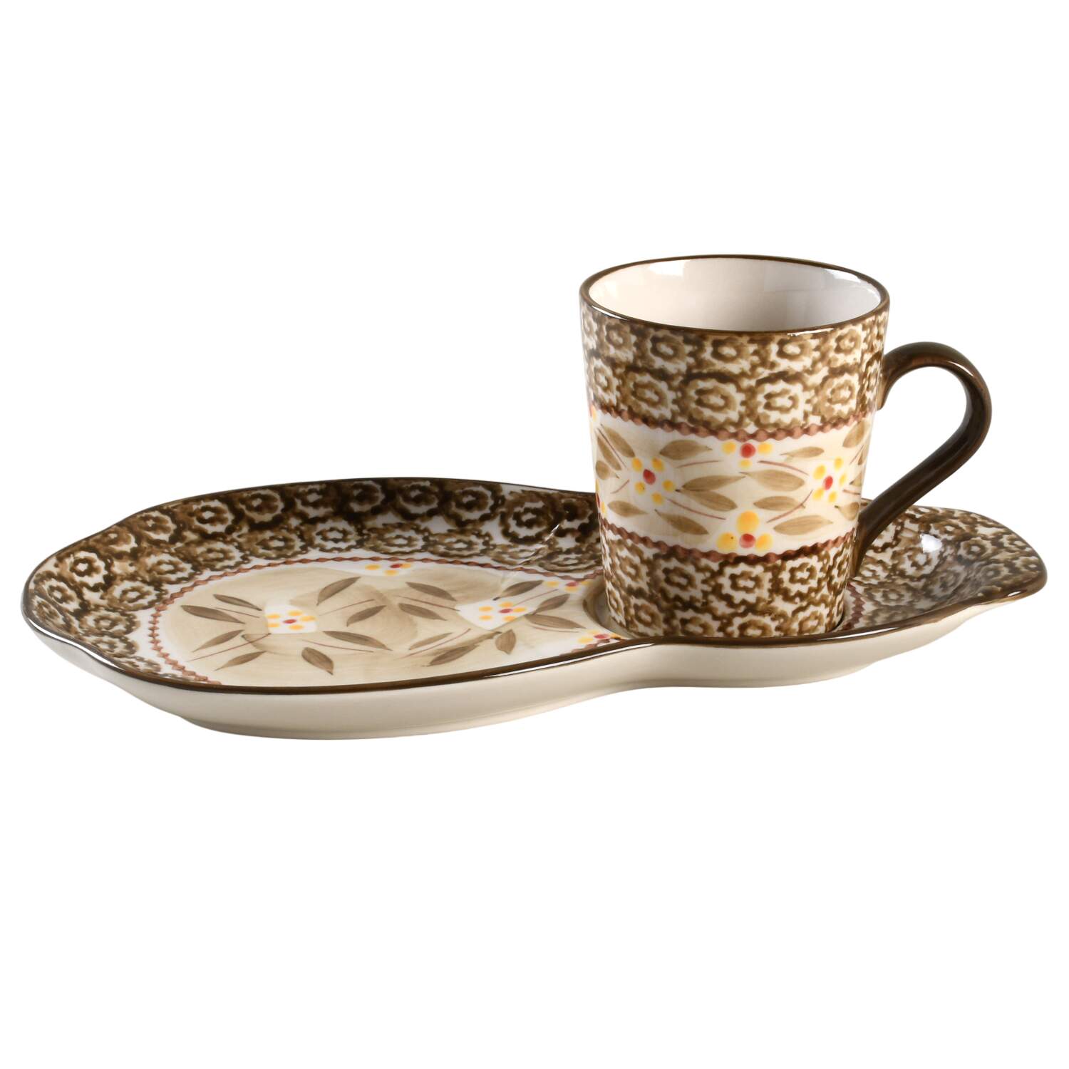 Old World Brown Snack Plate & Cup Set by Temp-Tations-1