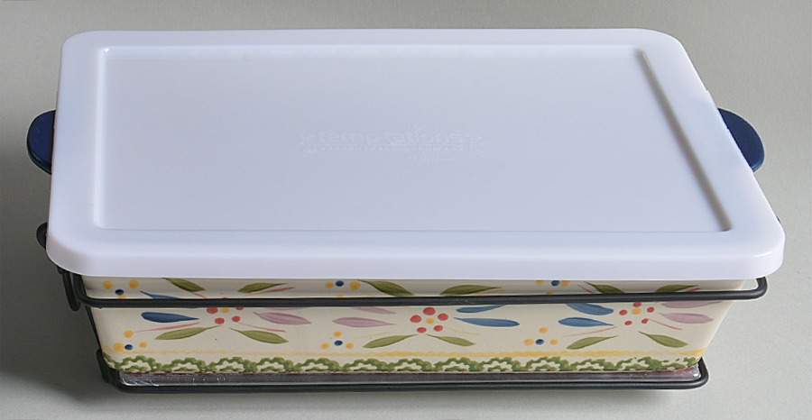 Old World Confetti (4 Pc) 13" Rectangular. Baker (Baker, Lid, Trivet & Stand) by Temp-Tations-1