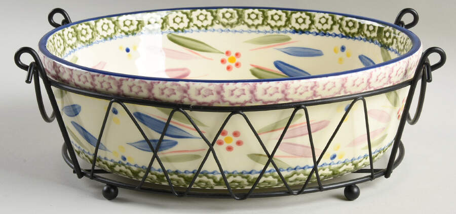 Old World Confetti 10" Oval Baker W/Metal Stand by Temp-Tations-1