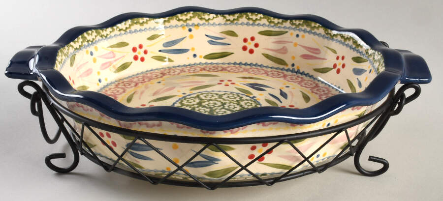 Old World Confetti 9" Pie Baking Plate with Metal Stand by Temp-Tations-1
