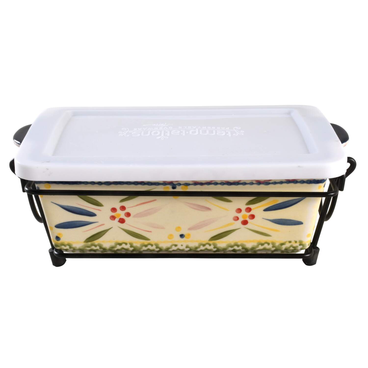Old World Confetti 10" Rectangular Baker W/Plastic Lid & Metal Stand by Temp-Tations-1