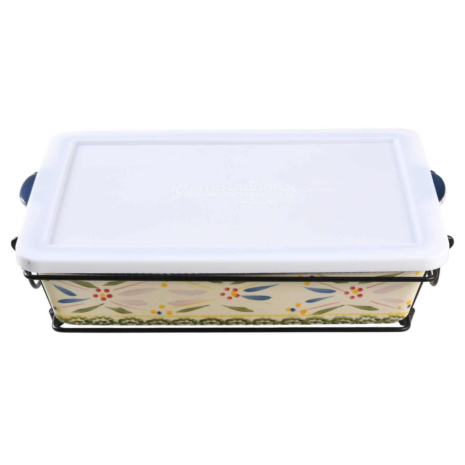 Old World Confetti 13" Rectangular Baker & Plastic Lid with Metal Stand by Temp-Tations-1