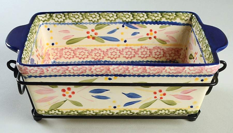 Old World Confetti 10" Rectangular Baker w/Metal Stand by Temp-Tations-1