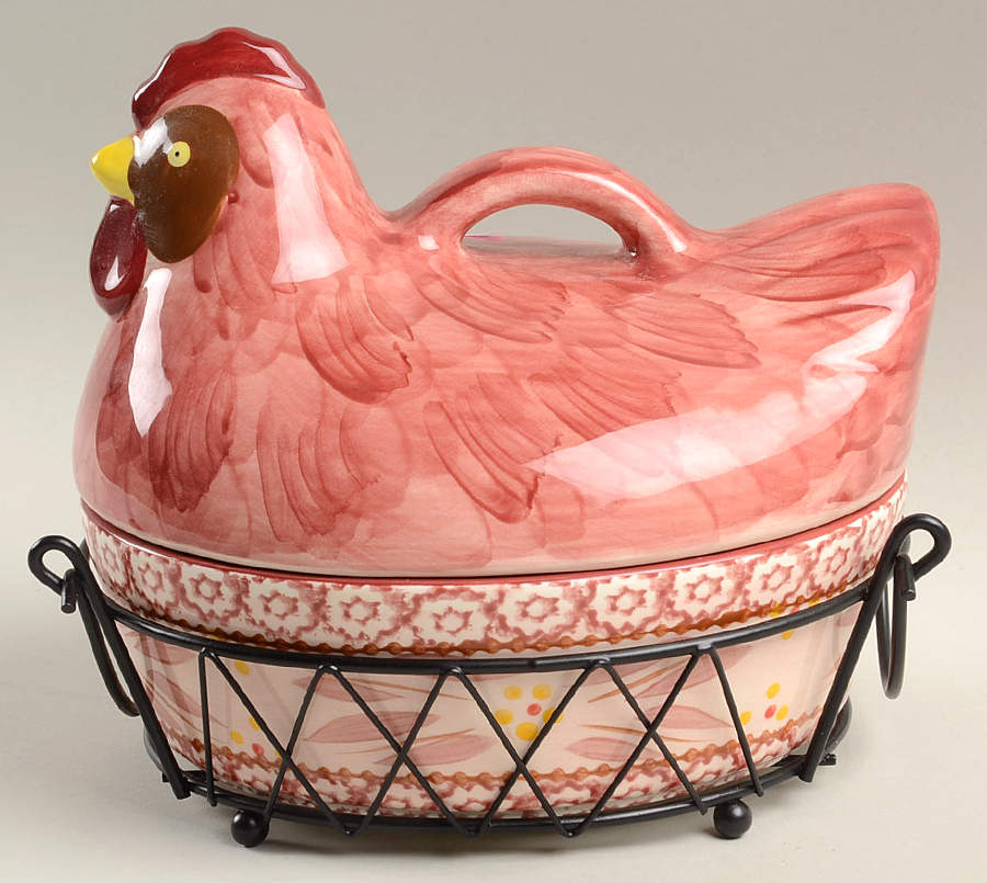 Old World Cranberry Figural Oval Baker & Lid with Metal Basket by Temp-Tations-1
