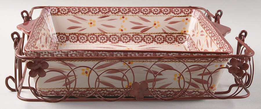 Old World Cranberry 13" Square Baker with Metal Stand by Temp-Tations-1