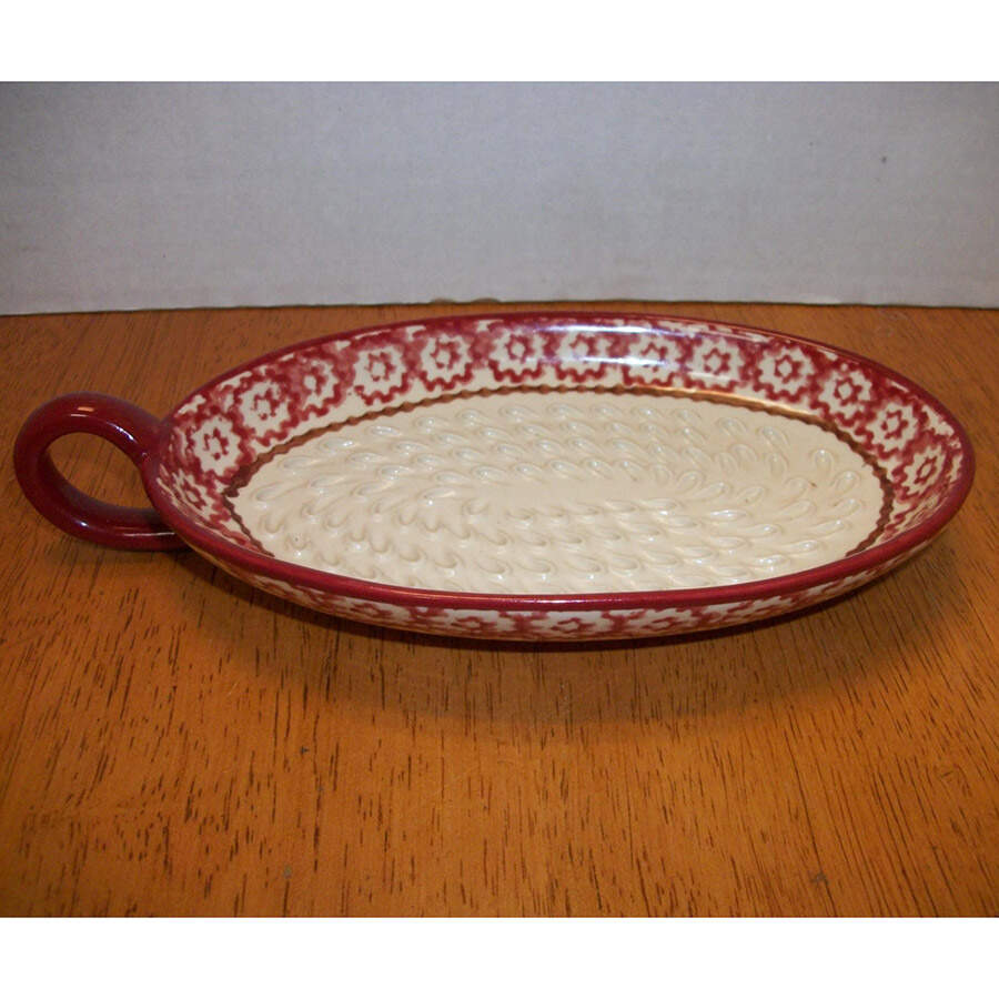 Old World Cranberry 7" Oval Handled Bowl by Temp-Tations-1