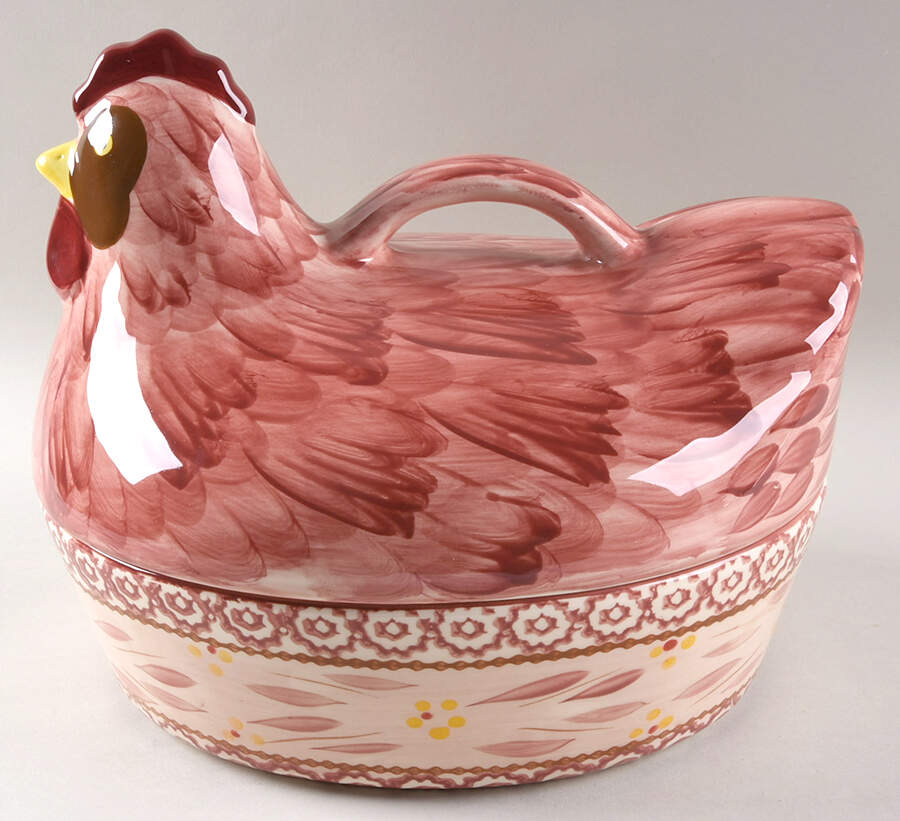 Old World Cranberry Figural Oval Baker & Lid by Temp-Tations-1