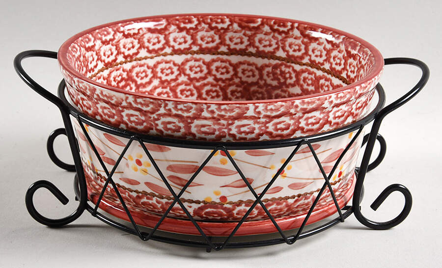 Old World Cranberry 7" Round Baker & Trivet with Metal Stand by Temp-Tations-1