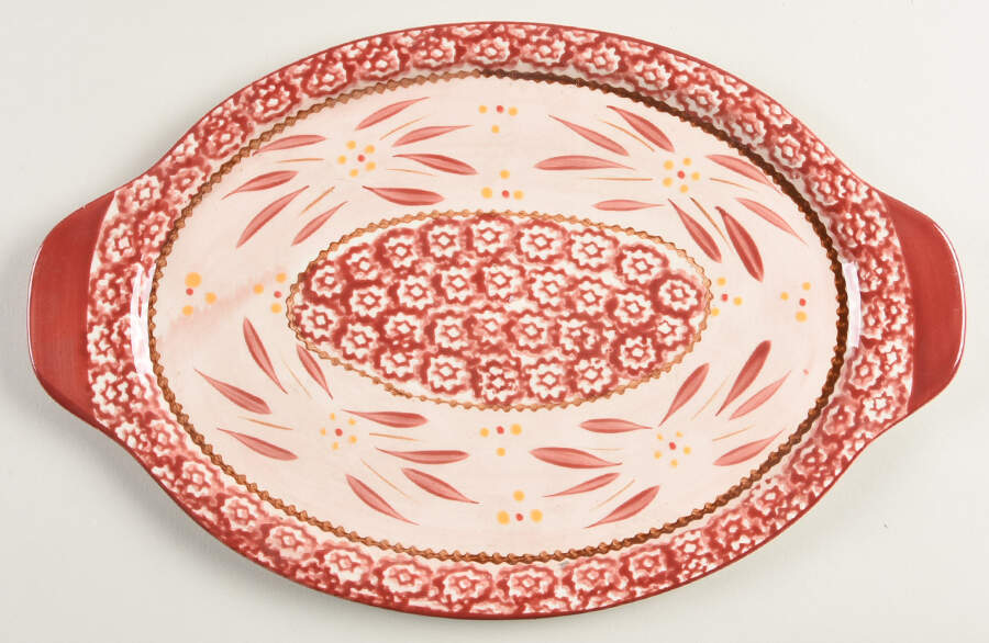 Old World Cranberry 13" Oval Lid-It (Trivet,Tray,Baker Lid) by Temp-Tations-1