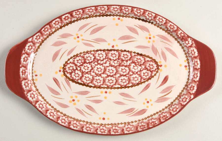 Old World Cranberry 11" Oval Lid-It (Trivet,Tray,Baker Lid) by Temp-Tations-1