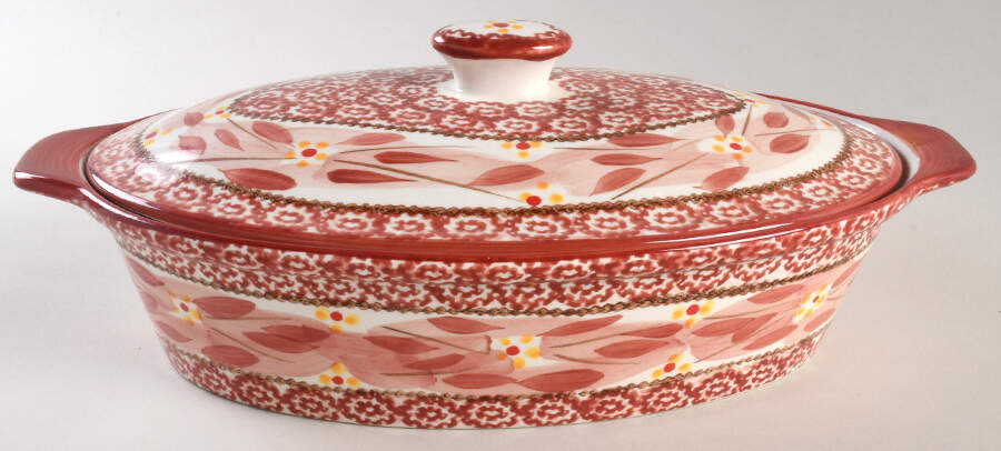 Old World Cranberry 2 Quart Oval Covered Casserole by Temp-Tations-1