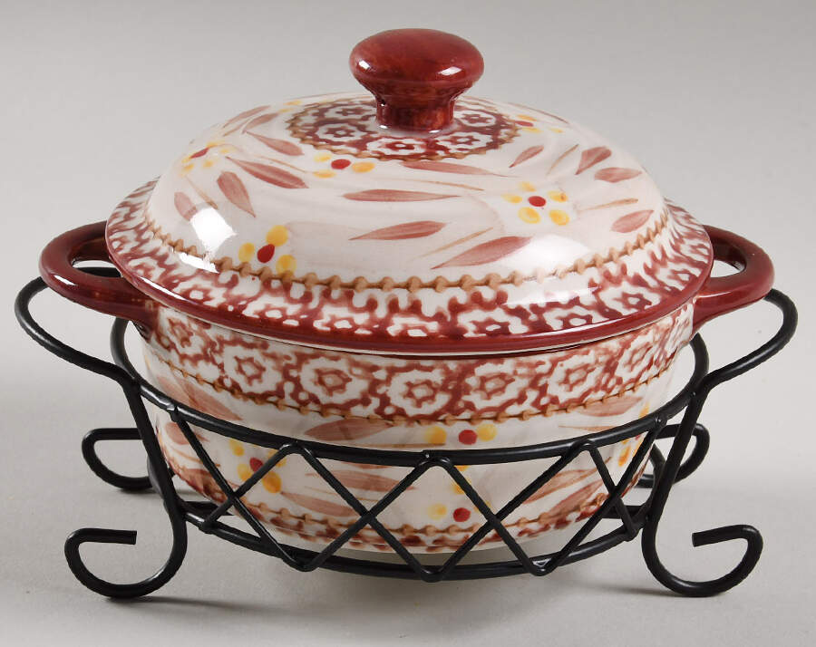 Old World Cranberry 10 Oz Individual Casserole & Lid w/Metal Stand by Temp-Tations-1