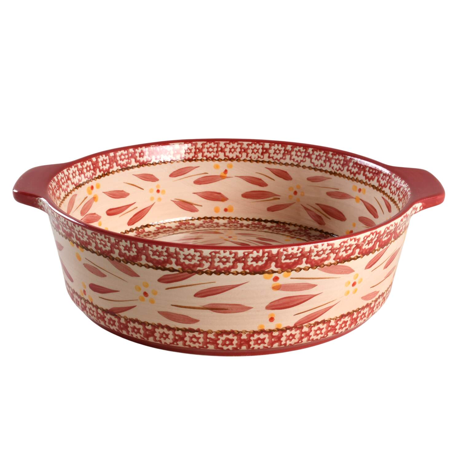 Old World Cranberry 11" Round Tab Handled Baker by Temp-Tations-1