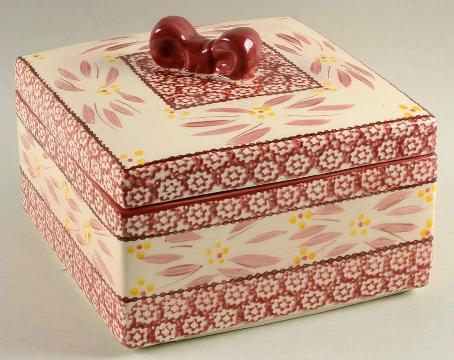 Old World Cranberry 8" Square Gift Box Shape Baker & Lid by Temp-Tations-1