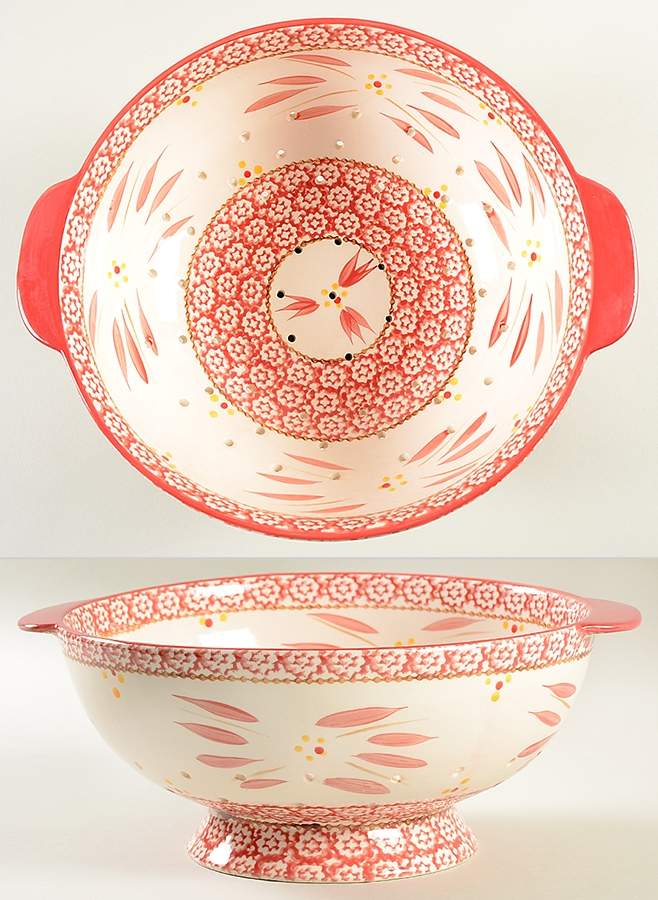 Old World Cranberry Ceramic Colander by Temp-Tations-1