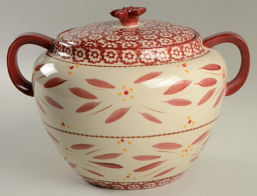 Old World Cranberry 3 Qt Handled Bean Pot & Lid by Temp-Tations-1