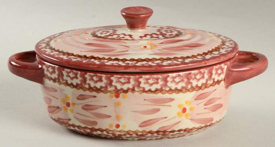 Old World Cranberry 9 Oz Individual Oval Casserole & Lid by Temp-Tations-1