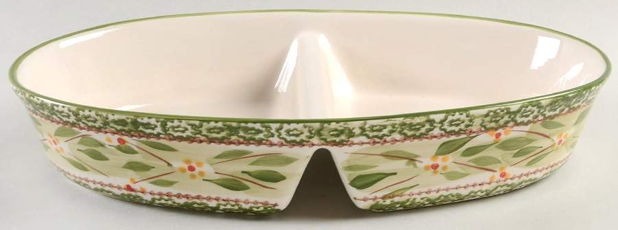 Old World Green 14" Oval Divided Baker by Temp-Tations-1